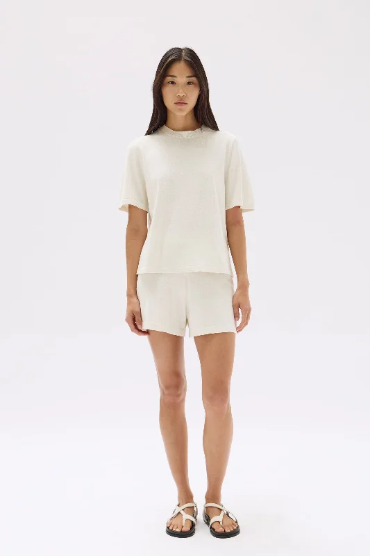 Skort – A hybrid of shorts and a skirt, with a skirt overlay at the front for a feminine touch.June Silk Knit Short