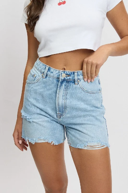 High-waisted shorts – Shorts that sit above the natural waistline for a flattering, elongating look.Denim Jorts High Rise