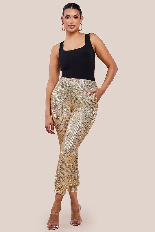 Goddiva Sequin Cuffed Ankle Trouser - Gold