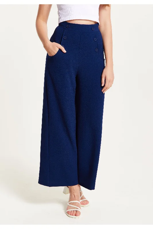 Liquorish Navy Wide Leg Trousers