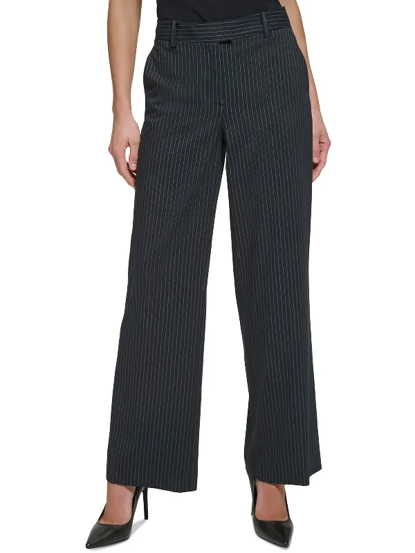 Petites Womens High Rise Business Wide Leg Pants