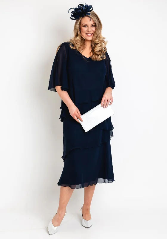 Corset dress – Dress designed with a built-in corset or lace-up feature to create a cinched, structured waist.Allison Chiffon Layered Top & Skirt Two Piece, Navy