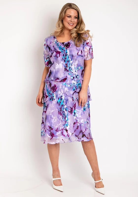 Ball gown dress – Formal, full-skirted dress often worn for weddings, proms, or galas.Allison Printed Silk Layered Midi Dress, Purple