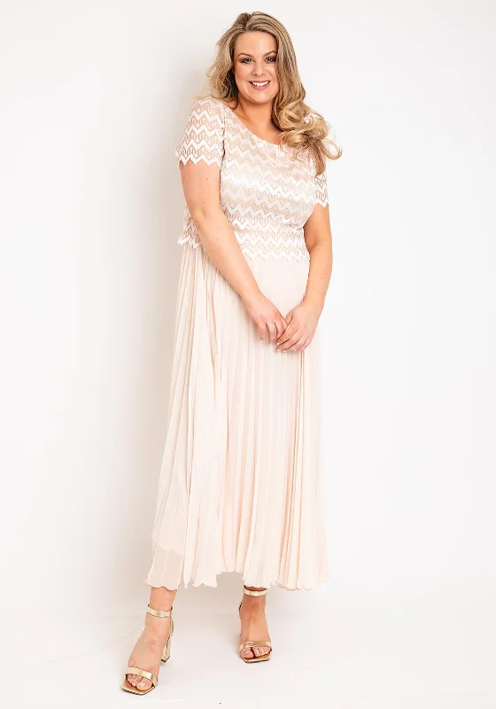 Empire waist dress – Dress with a high waistline, just under the bust, for a flattering silhouette.Allison Zig Zag Lace Overlay Pleated Maxi Dress, Vanilla