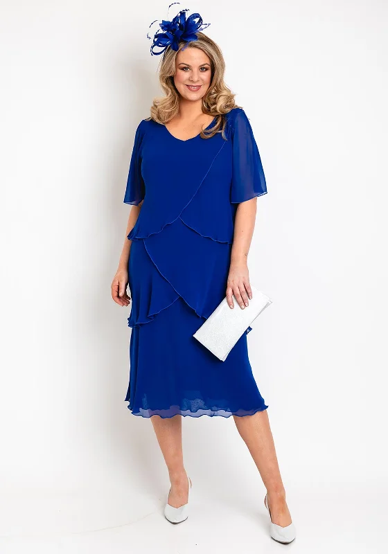 T-shirt dress – Casual dress made from T-shirt-like material, typically loose-fitting and comfortable.Allison Chiffon Tiered Frill Midi Dress, Navy