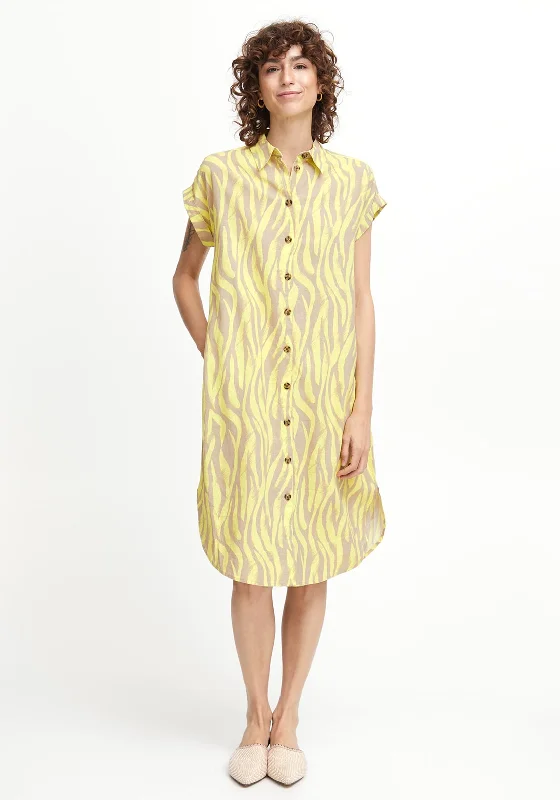 Tea-length dress – Dress that falls between the knee and ankle, perfect for more formal or vintage-inspired occasions.B.Young Alakka Zebra Print Midi Shirt Dress, Sunny Lime