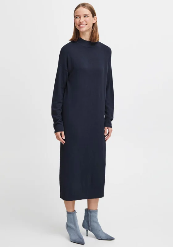 Sundress – Light, sleeveless dress typically worn in warm weather, often made from cotton or linen.B.Young Morla Knit Midi Dress, Navy