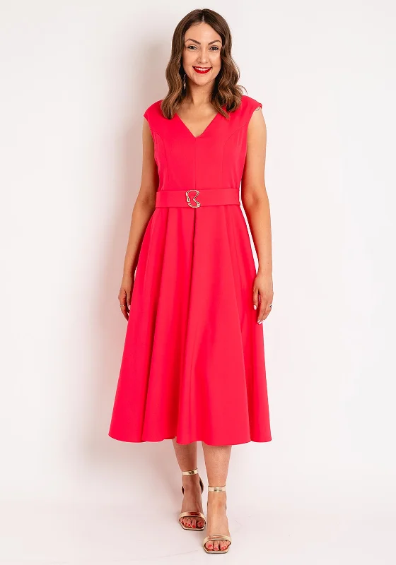 Belted dress – Dress with a belt or waist tie, offering definition and shaping at the waist.Castings Belted Waist with Gold Brooch Midi A-line Dress, Fresa