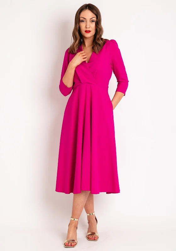 Slip dress – Simple, silky dress with spaghetti straps, resembling a slip, often worn casually or for evening wear.Castings V-Shape Neckline A-Line Dress, Fuchsia