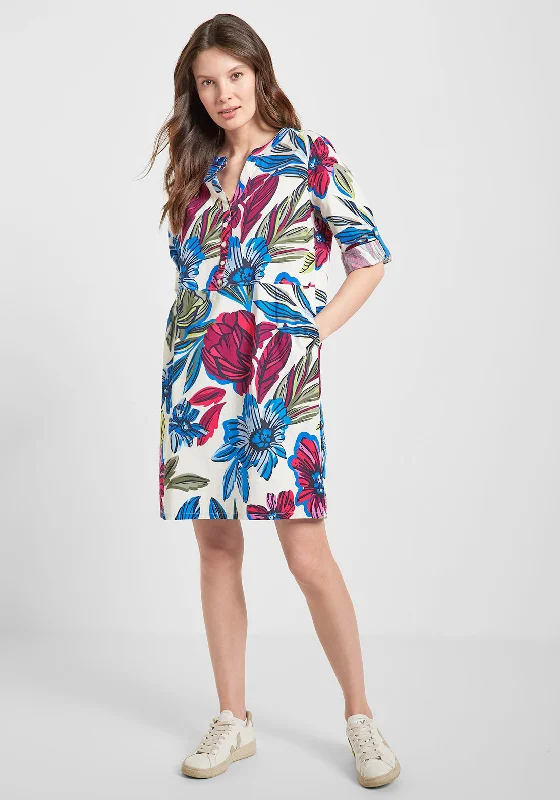 Belted skirt – Skirt that includes a belt at the waist for added detail and definition.Cecil Floral Print Mini Smock Dress, White & Blue Multi