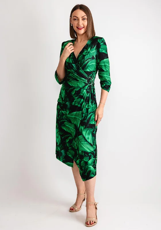 Halterneck dress – Dress with straps that tie around the neck, leaving the shoulders and back exposed.Coco Doll Gala Wrap Printed Midi Dress, Green