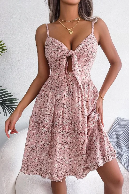 Tea-length dress – Dress that falls between the knee and ankle, perfect for more formal or vintage-inspired occasions.WOMEN FLORAL BOW V NECK SEXY DRESS