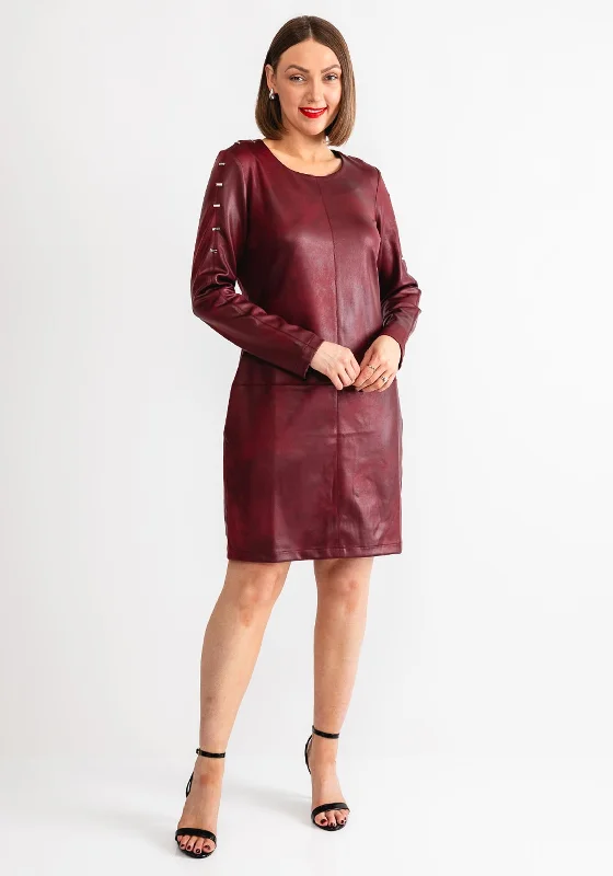 T-shirt dress – Casual dress made from T-shirt-like material, typically loose-fitting and comfortable.Eva Kayan Studded A-Line Dress, Wine