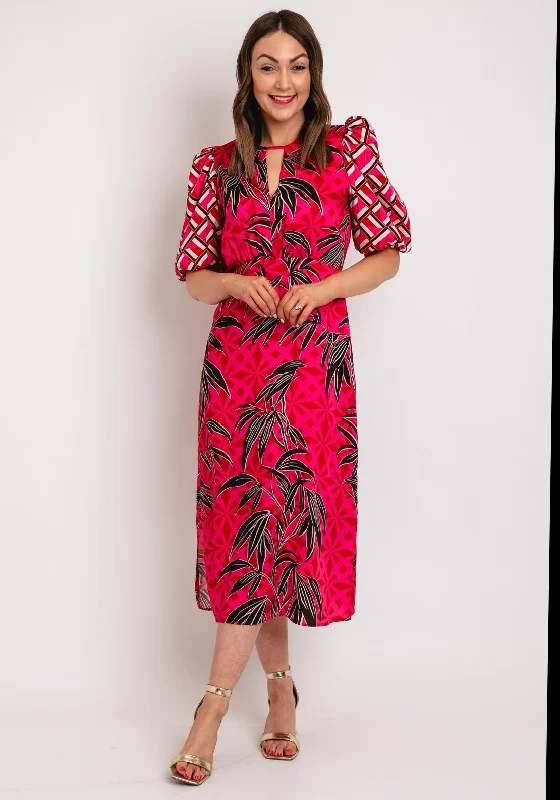 Empire waist dress – Dress with a high waistline, just under the bust, for a flattering silhouette.Fee G Ellen Round Neck Mixed Print Midi Dress, Pink