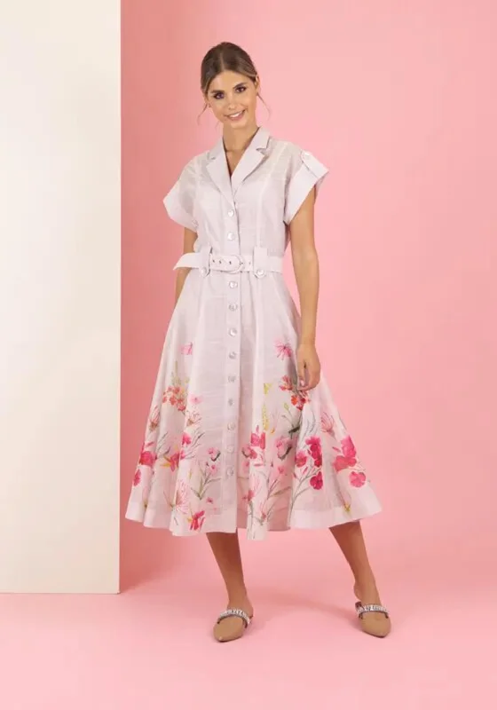 Cocktail dress – Dress typically worn for semi-formal events, often knee-length or slightly above.Fee G Amber Floral Print Midi Shirt Dress, Pale Pink