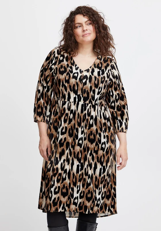 Pencil skirt with slit – A pencil skirt that includes a slit at the back or side, adding a more sophisticated or sexy element.Fransa Curve Elastic Waist Leopard Print Mini Dress, Tigers Eye