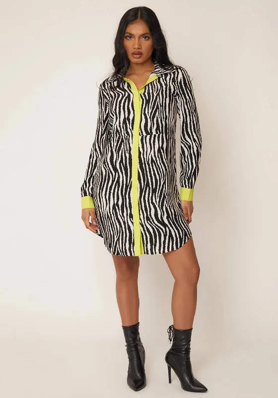 Pencil skirt with slit – A pencil skirt that includes a slit at the back or side, adding a more sophisticated or sexy element.Girl in Mind Alana Mini Shirt Dress, Black & Lime