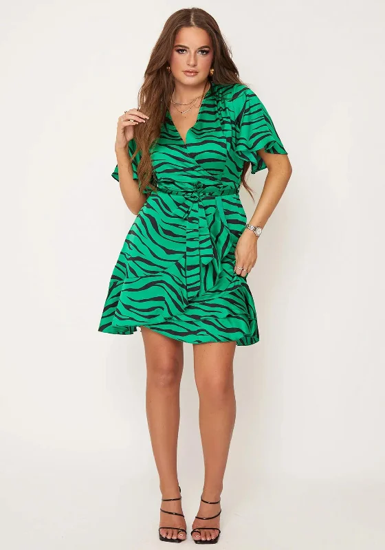 Belted skirt – Skirt that includes a belt at the waist for added detail and definition.Girl In Mind Felicity Zebra Print Mini Dress, Green