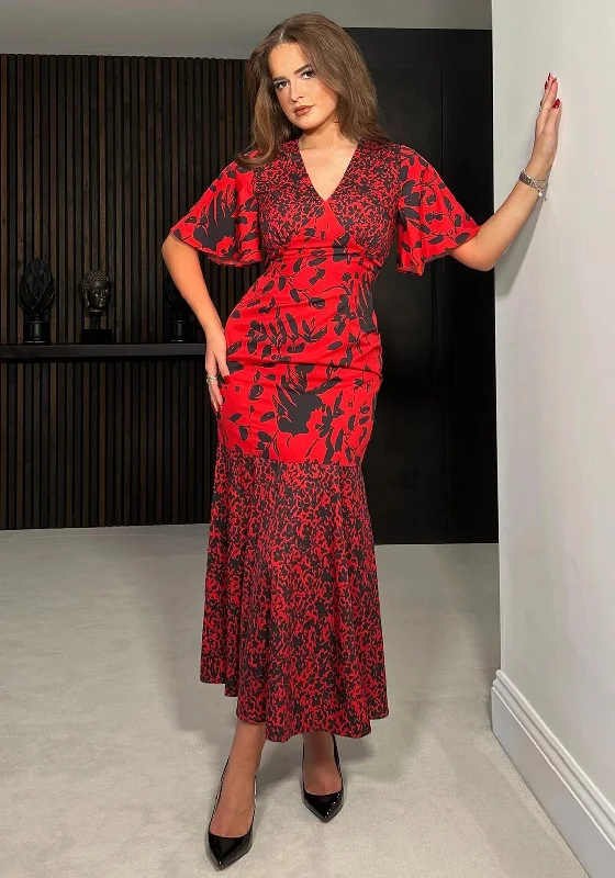 Shift dress – Loose, straight-cut dress that doesn't define the waist, offering a more relaxed fit.Girl In Mind Remi Floral Tiered Midi Dress, Black & Red