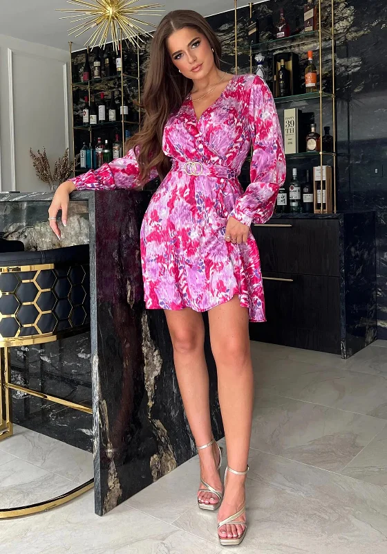 Chiffon skirt – Lightweight, semi-sheer skirt made from chiffon fabric for a breezy and elegant look.Girl In Mind Tammy Print Skater Mini Dress, Pink