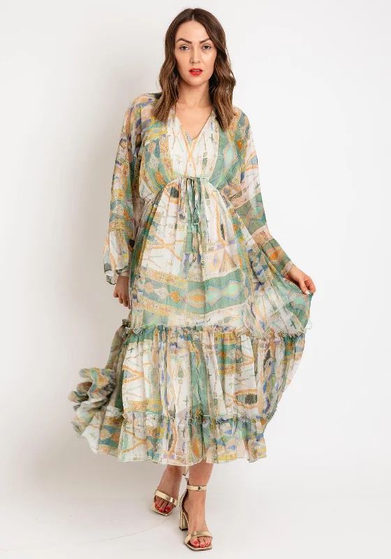 Empire waist dress – Dress with a high waistline, just under the bust, for a flattering silhouette.Goa Goa Kemper Tiered Midi Print Dress, Green