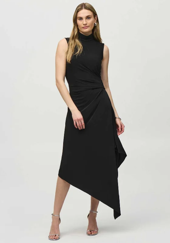 Peplum dress – Dress with a flared ruffle or extra fabric at the waist, adding volume and shaping to the lower half.Joseph Ribkoff Ruched Asymmetrical Midi Dress, Black