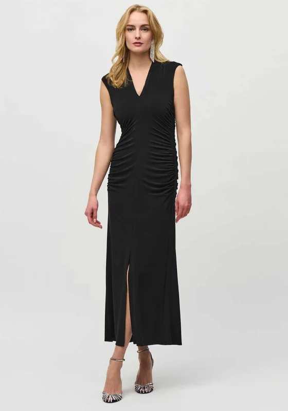 Belted dress – Dress with a belt or waist tie, offering definition and shaping at the waist.Joseph Ribkoff Ruched Maxi V Neck Dress, Black