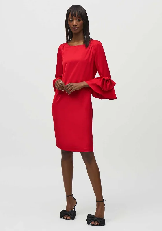 V-neck dress – Dress with a V-shaped neckline that flatters the chest and elongates the neck.Joseph Ribkoff Satin Bow Sleeve Shift Dress, Red