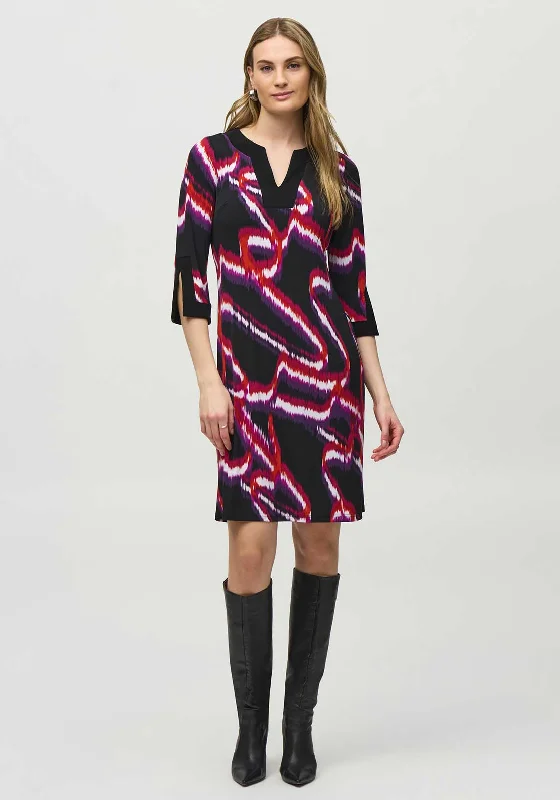 Peplum dress – Dress with a flared ruffle or extra fabric at the waist, adding volume and shaping to the lower half.Joseph Ribkoff Printed Shift Dress, Black Multi