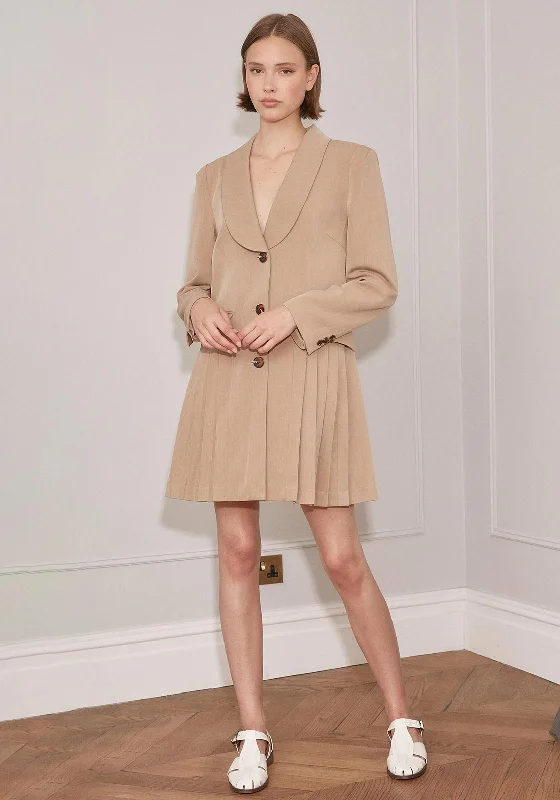 Button-front skirt – Skirt with a row of buttons down the front for a vintage-inspired look.Jovonna Stella Pleat Blazer Mini Dress, Beige