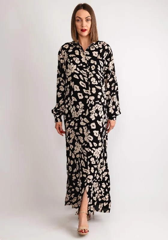 Mini dress – Short dress that usually ends above the knee, often casual or party wear.Kaffe Beathe Leopard Maxi Shirt Dress, Black