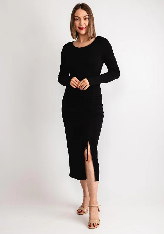 Tea-length dress – Dress that falls between the knee and ankle, perfect for more formal or vintage-inspired occasions.Kaffe Becca Drawstring Jersey Midi Dress, Black