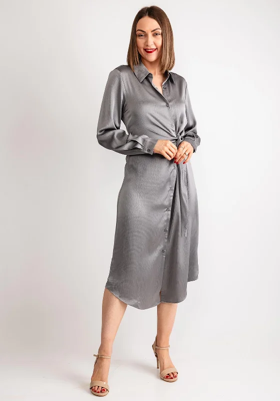 Wrap dress – Dress that wraps around the body and ties at the waist, creating a flattering and adjustable fit.Kaffe Lotte Side Tie Midi Shirt Dress, Steeple Grey