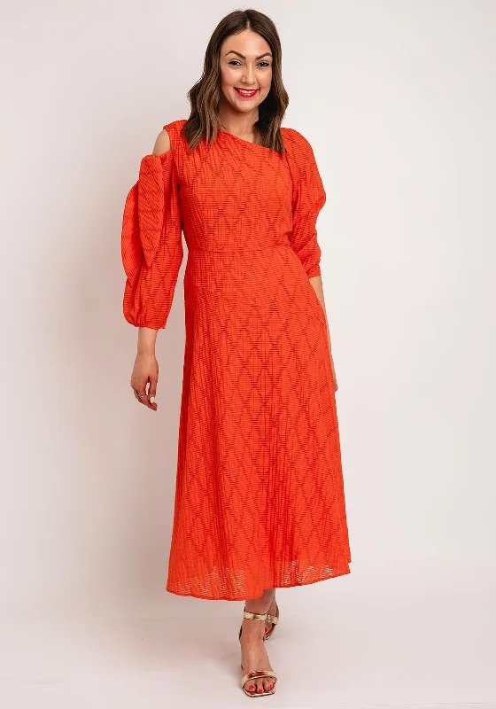 Empire waist dress – Dress with a high waistline, just under the bust, for a flattering silhouette.Kameya Tie Sleeve Midi Dress, Orange