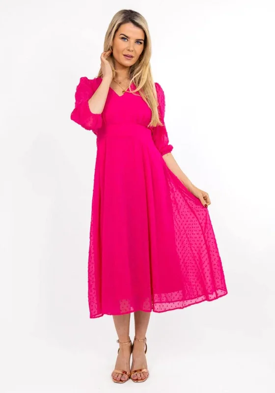 Ball gown dress – Formal, full-skirted dress often worn for weddings, proms, or galas.Kate & Pippa Audrey Polka Dot Maxi Dress, Pink