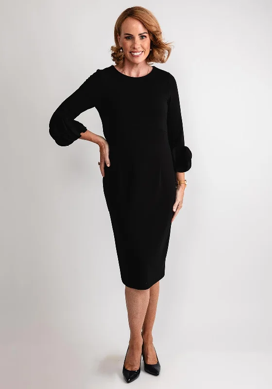 Tea-length dress – Dress that falls between the knee and ankle, perfect for more formal or vintage-inspired occasions.Kate Cooper Petal Sleeve Midi Pencil Dress, Black