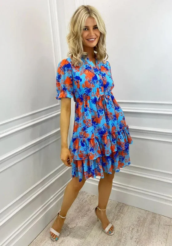 Balloon skirt – Skirt that is voluminous at the bottom and gathered at the waist for a dramatic effect.Kate & Pippa Latina Mini Dress, Blue & Orange