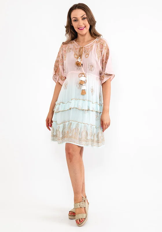 Chiffon skirt – Lightweight, semi-sheer skirt made from chiffon fabric for a breezy and elegant look.Seventy1 One Size Embellished Smock Mini Dress, Pink & Blue