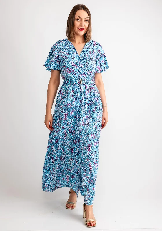 V-neck dress – Dress with a V-shaped neckline that flatters the chest and elongates the neck.Serafina Collection Printed Belted Long Wrap Dress, Blue