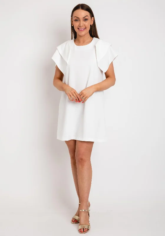 Belted skirt – Skirt that includes a belt at the waist for added detail and definition.The Sofia Collection Frill Sleeve Shift Mini Dress, White