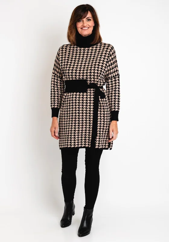 Button-front skirt – Skirt with a row of buttons down the front for a vintage-inspired look.Serafina Collection Houndstooth Mini Jumper Dress, Black & Beige