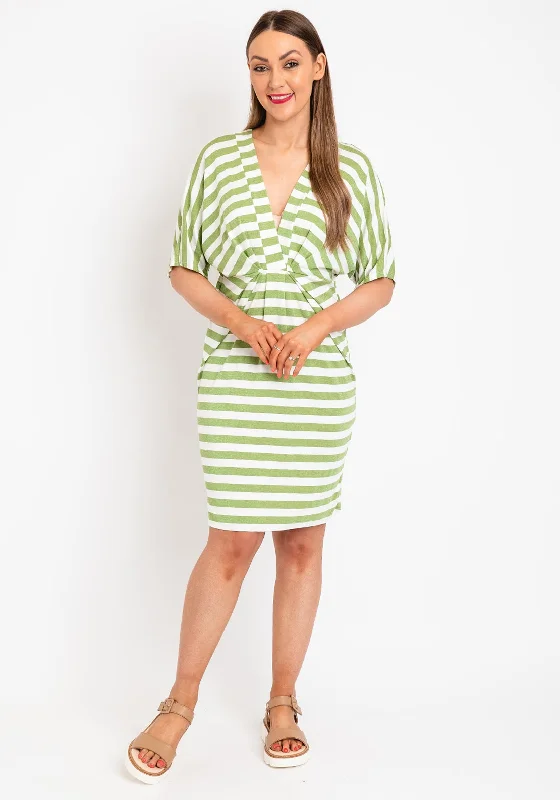 Balloon skirt – Skirt that is voluminous at the bottom and gathered at the waist for a dramatic effect.Serafina Collection One Size Shimmer Stripe Mini Dress, Green