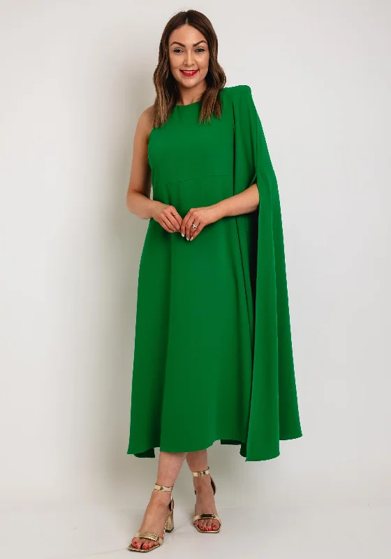 V-neck dress – Dress with a V-shaped neckline that flatters the chest and elongates the neck.Laura Bernal Long Cape Sleeve Midi Dress, Green