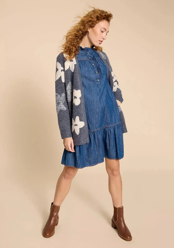 Belted skirt – Skirt that includes a belt at the waist for added detail and definition.White Stuff Maisie Frill Detail Mini Denim Dress, Mid Denim