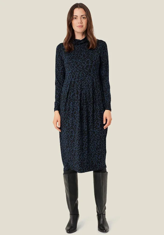 Slip dress – Simple, silky dress with spaghetti straps, resembling a slip, often worn casually or for evening wear.Masai Noura Leopard Roll Neck Jersey Dress, Teal Blue