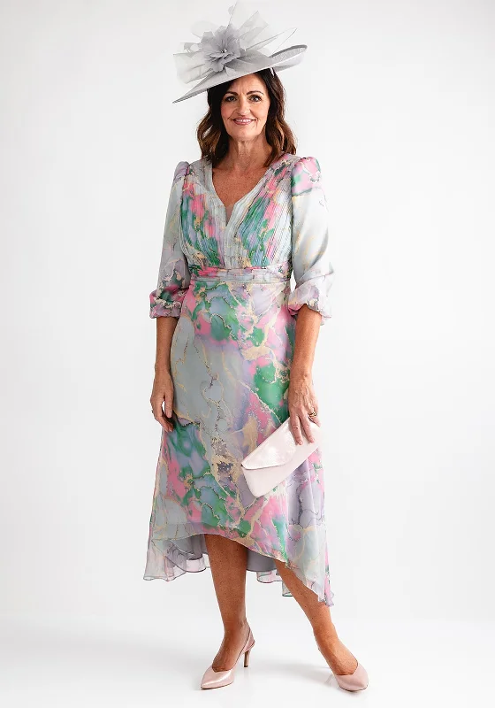 Sheath dress – Form-fitting dress that hugs the body and typically hits just above or at the knee.Ophelia Melita Abstract Dipped Hem Dress, Multi-Coloured