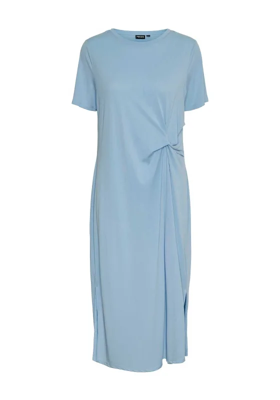 Shift dress – Loose, straight-cut dress that doesn't define the waist, offering a more relaxed fit.Pieces Anora Knot Detail T-Shirt Dress, Blue Bell