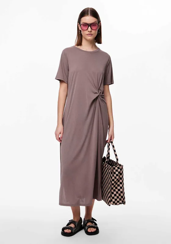 Boho dress – Dress with a relaxed, bohemian style, often featuring flowing fabric, ethnic prints, or vintage details.Pieces Anora Knot Detail T-Shirt Dress, Coco Mocha