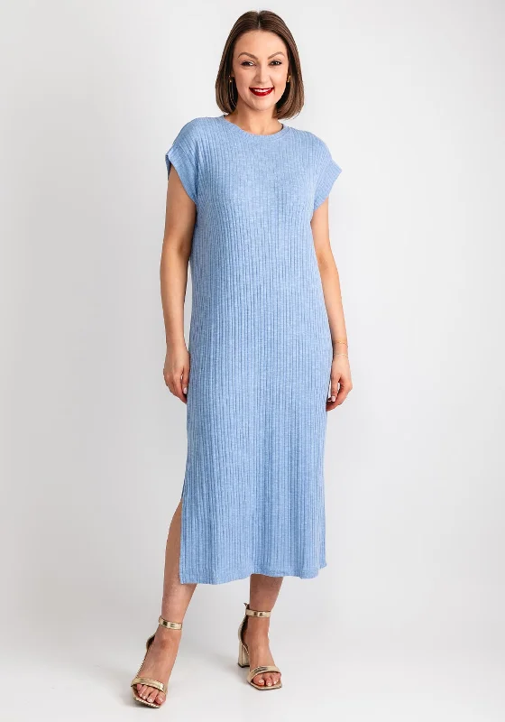 Maxi dress – Long dress that typically reaches the ankles or floor, offering a flowing and elegant look.Pieces Lena Ribbed Knit Midi Dress, Hydrangea