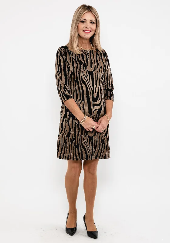 Balloon skirt – Skirt that is voluminous at the bottom and gathered at the waist for a dramatic effect.Seventy1 Tiger Print Mini Dress, Black & Gold